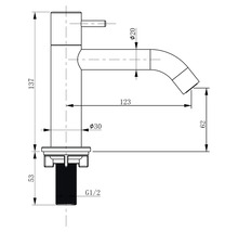 Technische tekening van een kraan met afmetingen