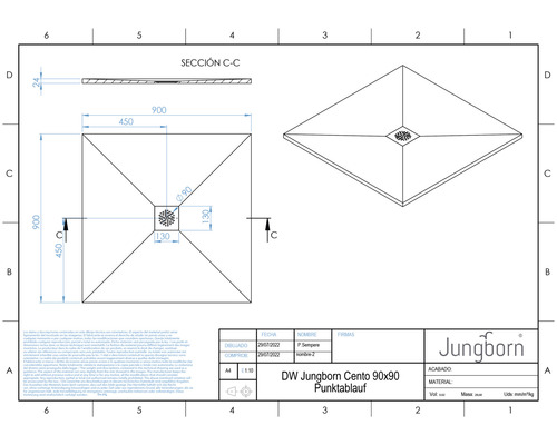 Technische tekening Jungborn Cento 90x90 puntuitloop