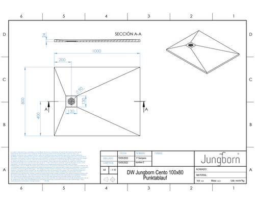Technische tekening Jungborn Cento 100x80 puntuitloop