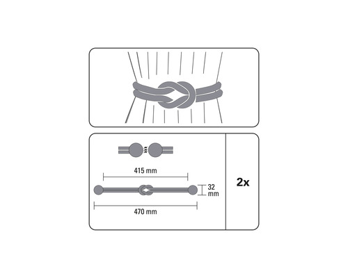 Technische tekening van een gordijnband met afmetingen