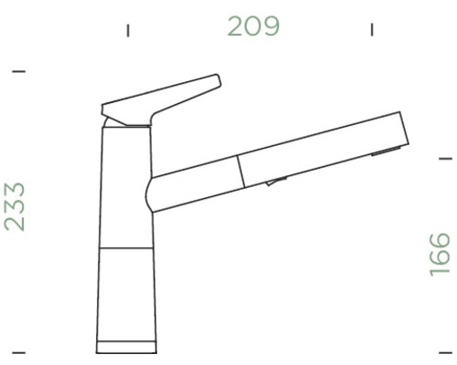 Technische tekening van een keukenkraan met afmetingen