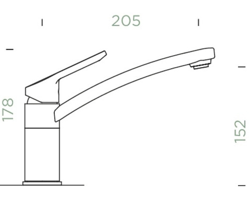 Technische tekening van een keukenkraan met afmetingen