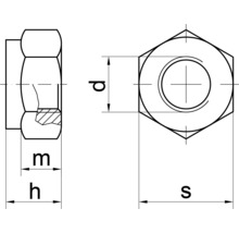 Technische tekening van een moer met afmetingen
