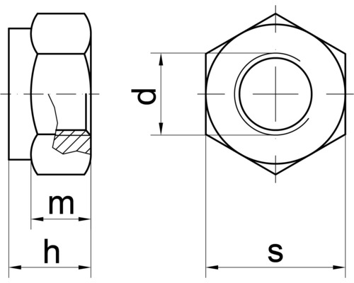 Technische tekening van een zeskantmoer met maatvoering