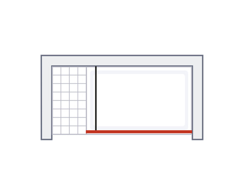 Schuifdeursysteem met rasterstructuur en rode balk