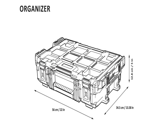Afbeelding van een gereedschapskoffer met maatvoering
