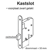 Illustratie van een kastslot met een doornmaat van 50 millimeter