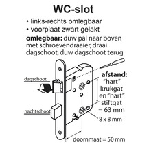 Technische tekening van een WC-slot met afmetingen en details voor installatie