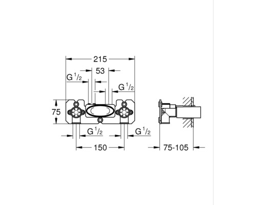 Technische tekening van een waterinstallatie met maataanduidingen