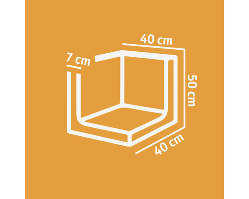 Technische tekening van een kast met de afmetingen 40, 40 en 50 centimeter en een materiaaldikte van 7 centimeter.