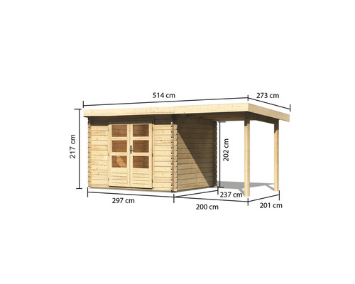 Tuinhuis met aanbouw en maatgegevens