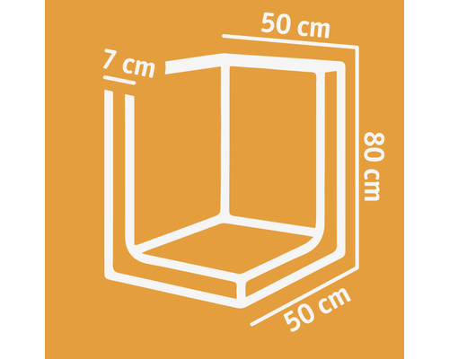 Technische tekening van een douchecabine met afmetingen: 50 cm breedte, 80 cm hoogte en 7 cm diepte