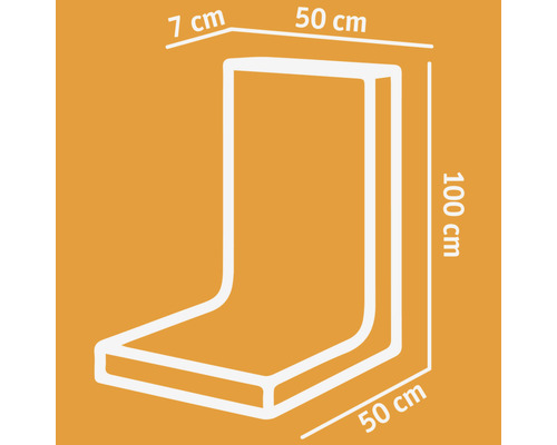 Technische tekening van een hoekprofiel met de afmetingen 7 cm, 50 cm en 100 cm.