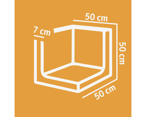 Afbeelding van een douchebak met afmetingen van 50 x 50 x 7 cm.