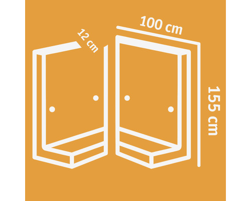 Afmetingen van een douchecabine: 12 cm, 100 cm en 155 cm