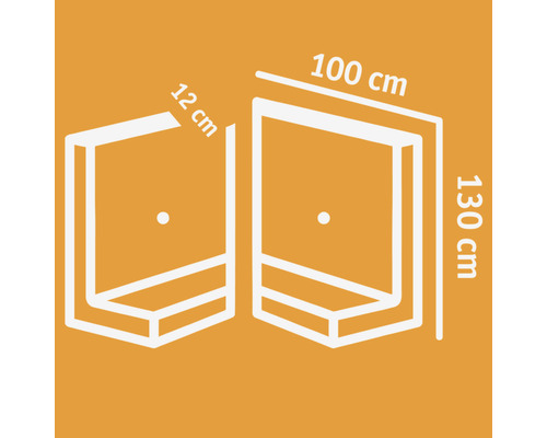 Technische tekening van een douchepaneel met afmetingen van 12 cm, 100 cm en 130 cm.