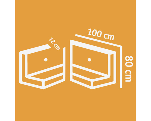 Tekening van een plank met afmetingen van 100 centimeter breed, 80 centimeter hoog en 12 centimeter diep