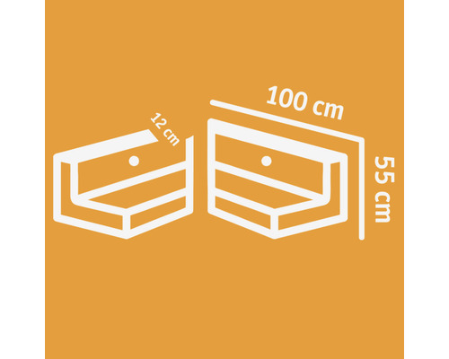 Technische tekening van een lade-element met de afmetingen 100 cm, 55 cm en 12 cm.