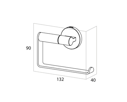 Technische tekening van een toiletpapierhouder met afmetingen