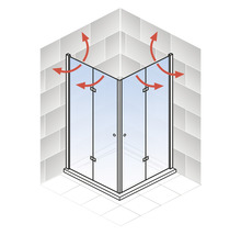 Hoekdouche met ventilatie weergegeven