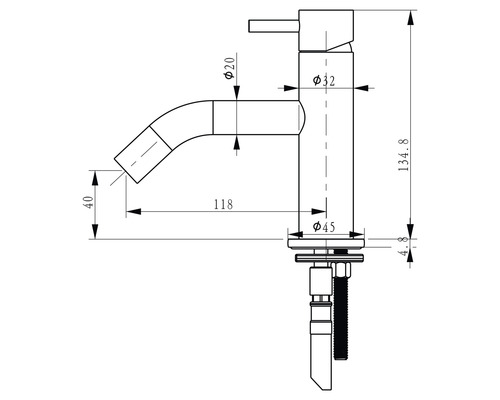 Technische tekening van een kraan met afmetingen