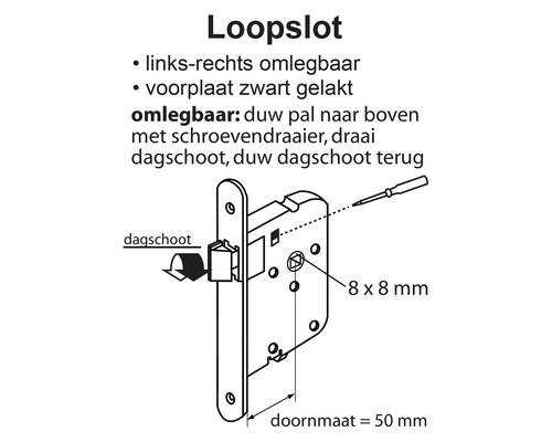 Tekening van een deurslot met afmetingen