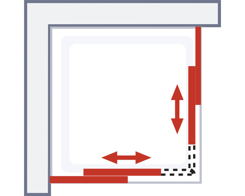 Illustratie van een douchecabine met verstelbereik