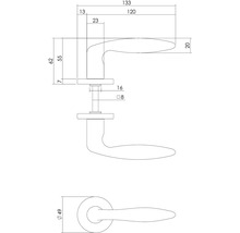 Technische tekening van een deurklink met afmetingen