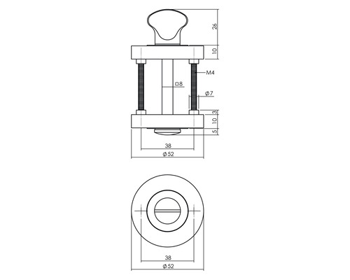 Technische tekening van een meubelknop met maatvoering