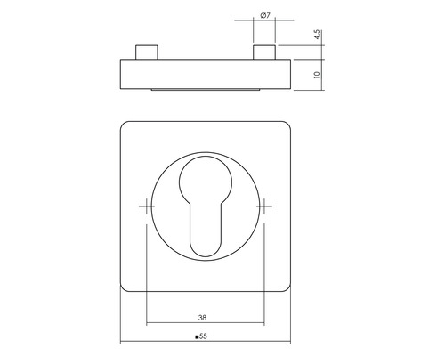 Technische tekening van een deurbeslag met afmetingen