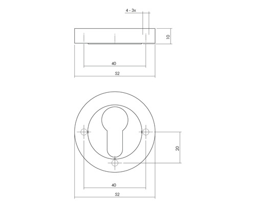 Technische tekening van een deurbeslag met afmetingen