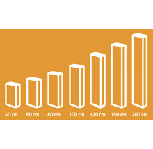Illustratie van verschillende kast hoogtes van 40 cm tot 200 cm