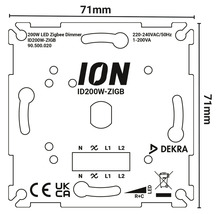 ION LED Zigbee dimmer met afmetingen van 71 x 71 mm.