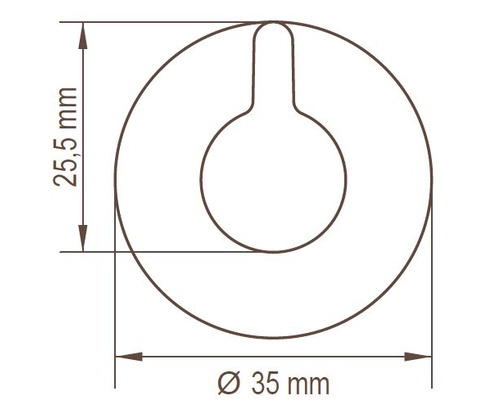 Technische tekening van een montage-element met de afmetingen 25,5 mm hoogte en 35 mm diameter