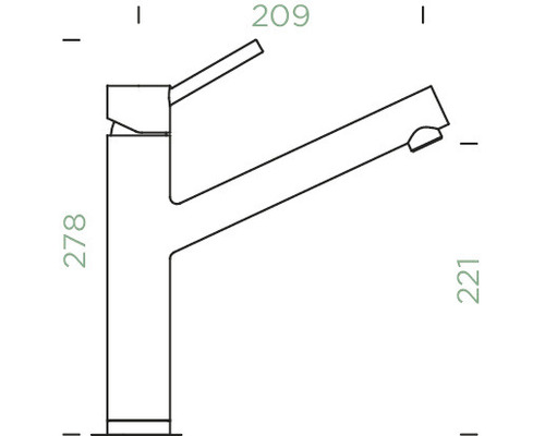 Technische tekening van een kraan met afmetingen