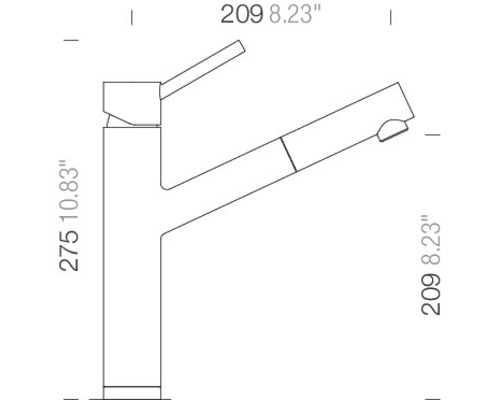 Technische tekening van een kraan met afmetingen