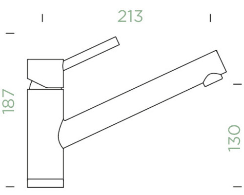 Technische tekening van een keukenkraan met maatvoering