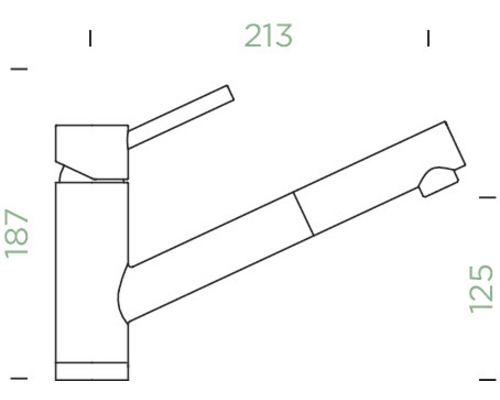 Technische tekening van een keukenkraan met maatvoering