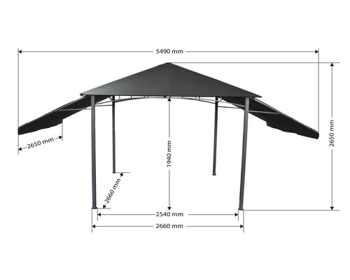Overzicht van de afmetingen van het paviljoen