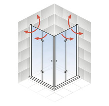Hoekdouche met rode pijlen om de ventilatie weer te geven.