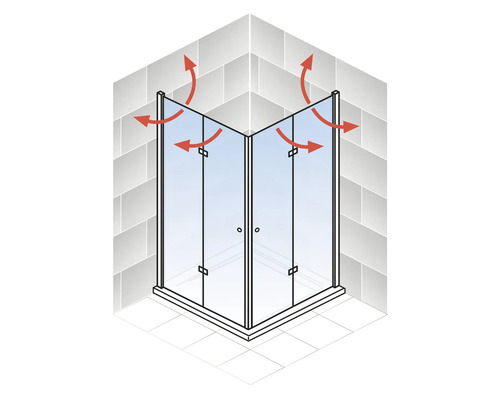 Hoekdouche met rode pijlen om de ventilatie weer te geven.