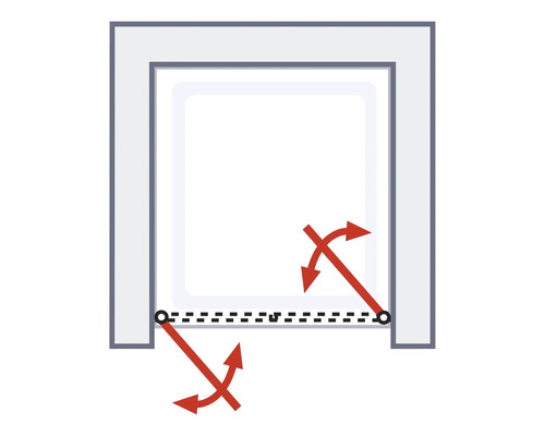 Illustratie van de zwenkfunctie van een douchecabine