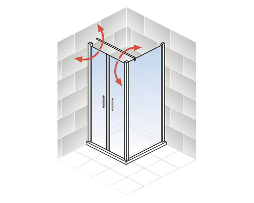 Hoekdouche met schuifdeuren en flexibele stabilisatiestang