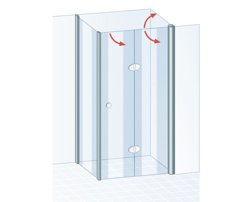 Illustratie van een douchecabine met draaideurfunctie
