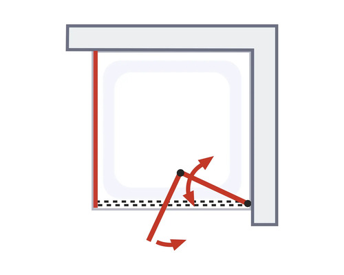 Illustratie van een douchecabinedeur met draaimechanisme