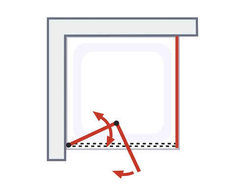 Illustratie van een douchecabinedeur met draaimechanisme
