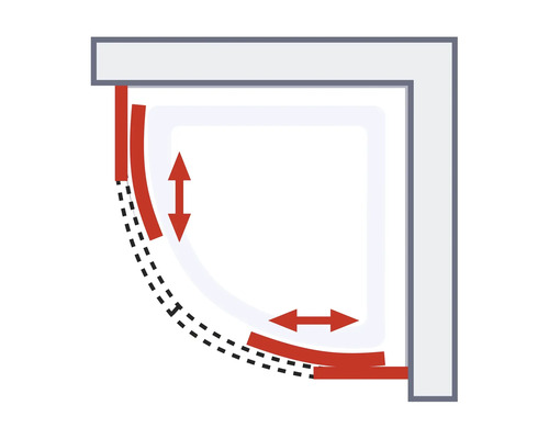 Schema van een douchecabine met verstelbereik