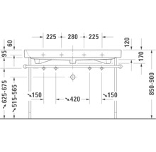 Maattekening van een wastafel met de afmetingen in millimeters