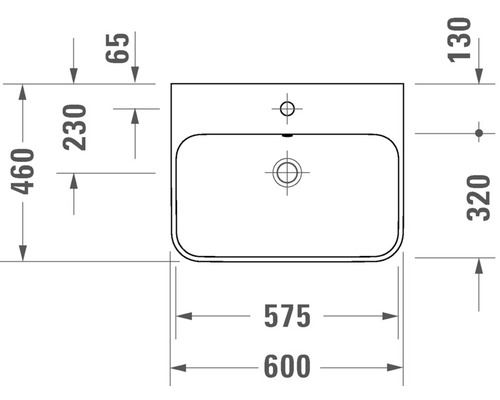 Technische tekening wastafel met afmetingen