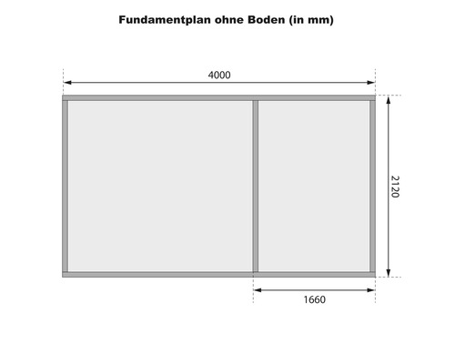 Fundamentplan zonder bodem met maatvoering in millimeters